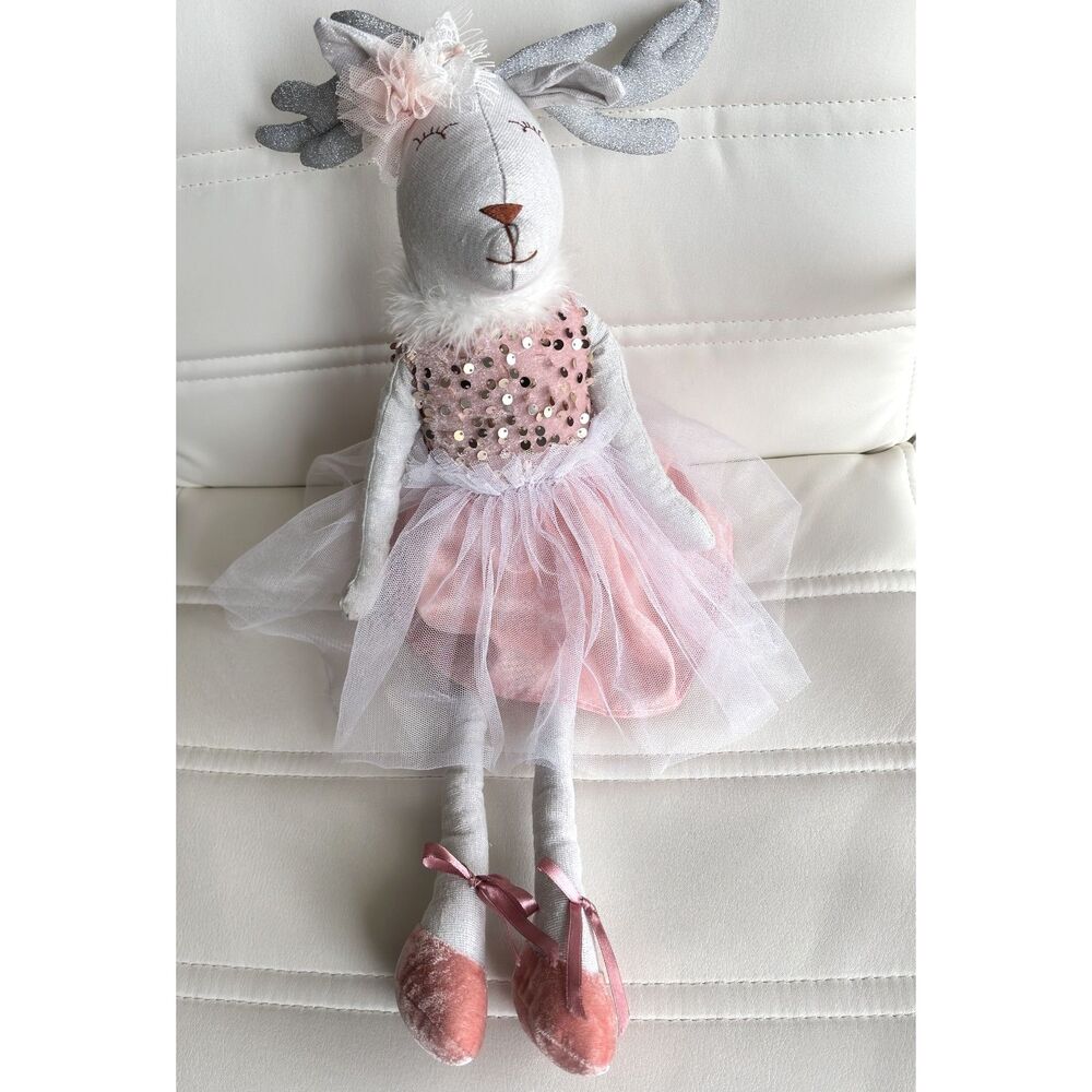 Collectable Ballerina Pink Reindeer Sequin Doll Dance Recital Shelf Sitter 22"H